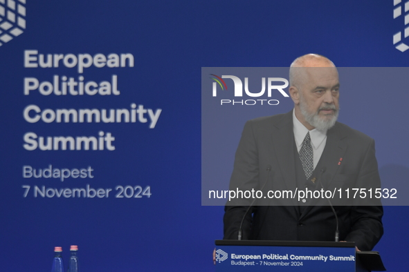 Edi Rama, Prime Minister of Albania, holds a joint press conference with Viktor Orban, Hungarian Prime Minister (not pictured), after the 5t...