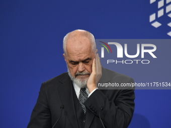 Edi Rama, Prime Minister of Albania, holds a joint press conference with Viktor Orban, Hungarian Prime Minister (not pictured), after the 5t...