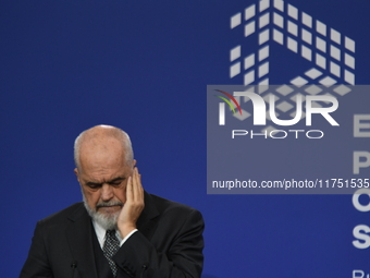 Edi Rama, Prime Minister of Albania, holds a joint press conference with Viktor Orban, Hungarian Prime Minister (not pictured), after the 5t...