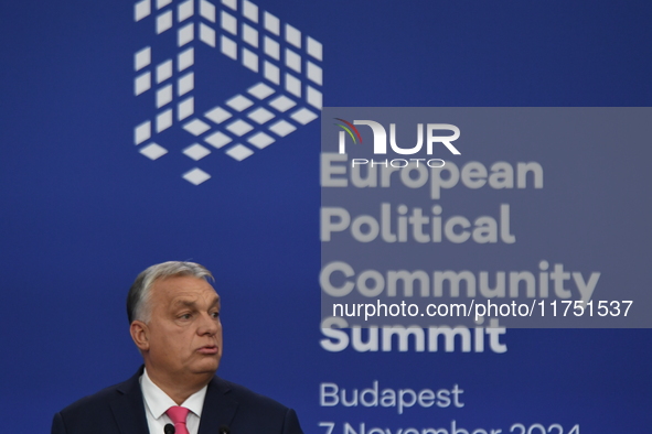 Viktor Orban, Hungarian Prime Minister, and Edi Rama, Prime Minister of Albania (not pictured), hold a joint press conference after the 5th...