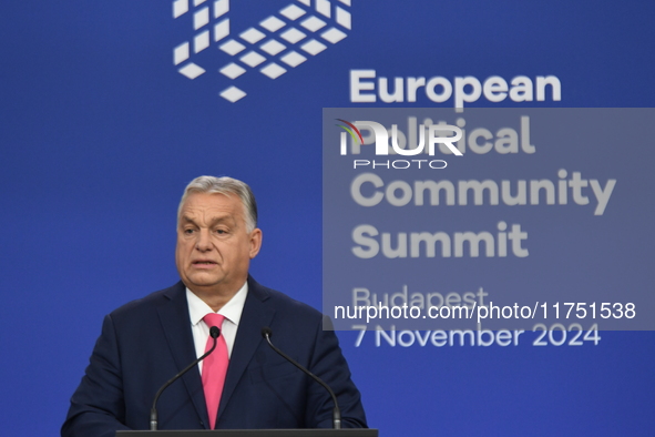 Viktor Orban, Hungarian Prime Minister, and Edi Rama, Prime Minister of Albania (not pictured), hold a joint press conference after the 5th...