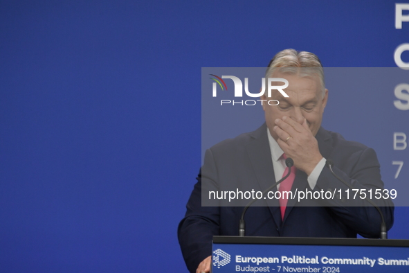 Viktor Orban, Hungarian Prime Minister, and Edi Rama, Prime Minister of Albania (not pictured), hold a joint press conference after the 5th...