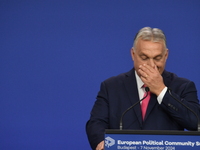 Viktor Orban, Hungarian Prime Minister, and Edi Rama, Prime Minister of Albania (not pictured), hold a joint press conference after the 5th...