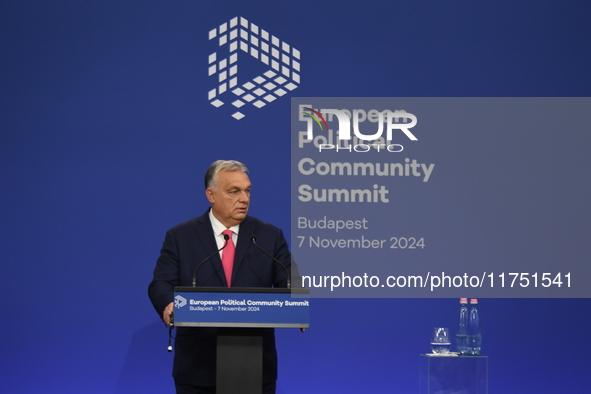 Viktor Orban, Hungarian Prime Minister, and Edi Rama, Prime Minister of Albania (not pictured), hold a joint press conference after the 5th...