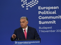 Viktor Orban, Hungarian Prime Minister, and Edi Rama, Prime Minister of Albania (not pictured), hold a joint press conference after the 5th...