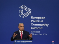 Viktor Orban, Hungarian Prime Minister, and Edi Rama, Prime Minister of Albania (not pictured), hold a joint press conference after the 5th...