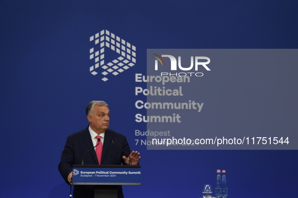 Viktor Orban, Hungarian Prime Minister, and Edi Rama, Prime Minister of Albania (not pictured), hold a joint press conference after the 5th...