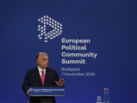 Viktor Orban, Hungarian Prime Minister, and Edi Rama, Prime Minister of Albania (not pictured), hold a joint press conference after the 5th...