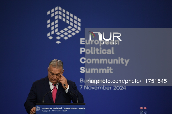 Viktor Orban, Hungarian Prime Minister, and Edi Rama, Prime Minister of Albania (not pictured), hold a joint press conference after the 5th...