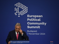 Viktor Orban, Hungarian Prime Minister, and Edi Rama, Prime Minister of Albania (not pictured), hold a joint press conference after the 5th...