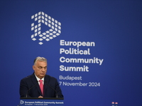 Viktor Orban, Hungarian Prime Minister, and Edi Rama, Prime Minister of Albania (not pictured), hold a joint press conference after the 5th...