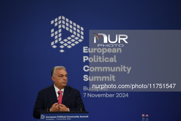 Viktor Orban, Hungarian Prime Minister, and Edi Rama, Prime Minister of Albania (not pictured), hold a joint press conference after the 5th...