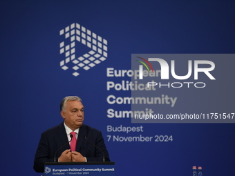 Viktor Orban, Hungarian Prime Minister, and Edi Rama, Prime Minister of Albania (not pictured), hold a joint press conference after the 5th...