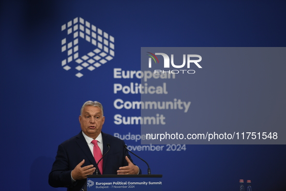 Viktor Orban, Hungarian Prime Minister, and Edi Rama, Prime Minister of Albania (not pictured), hold a joint press conference after the 5th...