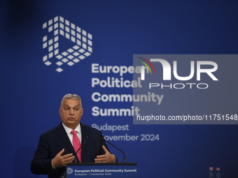 Viktor Orban, Hungarian Prime Minister, and Edi Rama, Prime Minister of Albania (not pictured), hold a joint press conference after the 5th...