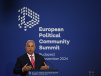 Viktor Orban, Hungarian Prime Minister, and Edi Rama, Prime Minister of Albania (not pictured), hold a joint press conference after the 5th...