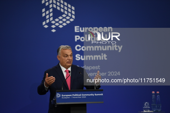 Viktor Orban, Hungarian Prime Minister, and Edi Rama, Prime Minister of Albania (not pictured), hold a joint press conference after the 5th...