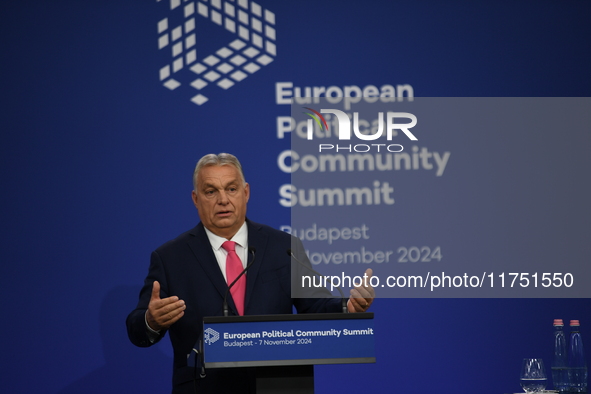 Viktor Orban, Hungarian Prime Minister, and Edi Rama, Prime Minister of Albania (not pictured), hold a joint press conference after the 5th...