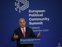 Viktor Orban, Hungarian Prime Minister, and Edi Rama, Prime Minister of Albania (not pictured), hold a joint press conference after the 5th...