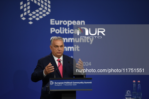 Viktor Orban, Hungarian Prime Minister, and Edi Rama, Prime Minister of Albania (not pictured), hold a joint press conference after the 5th...