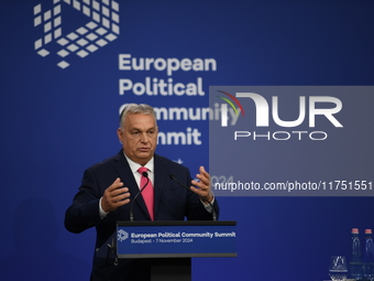 Viktor Orban, Hungarian Prime Minister, and Edi Rama, Prime Minister of Albania (not pictured), hold a joint press conference after the 5th...