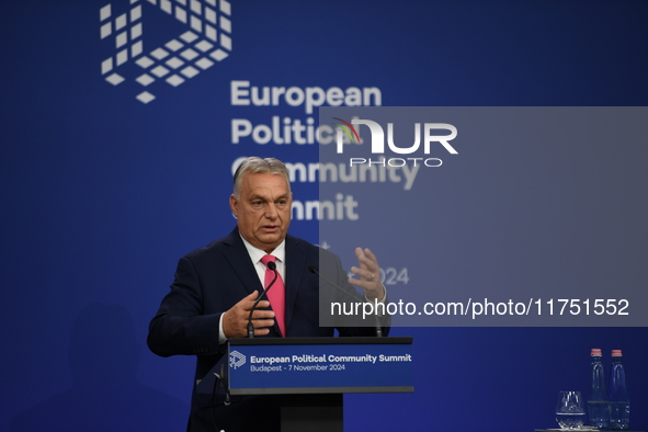 Viktor Orban, Hungarian Prime Minister, and Edi Rama, Prime Minister of Albania (not pictured), hold a joint press conference after the 5th...