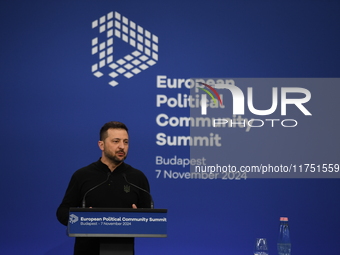 Volodymyr Zelenskyy, President of Ukraine, holds a press conference after the 5th European Political Community Summit in Budapest, Hungary,...