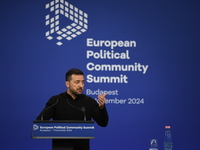 Volodymyr Zelenskyy, President of Ukraine, holds a press conference after the 5th European Political Community Summit in Budapest, Hungary,...