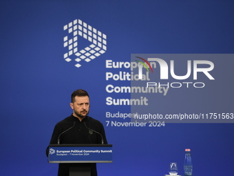 Volodymyr Zelenskyy, President of Ukraine, holds a press conference after the 5th European Political Community Summit in Budapest, Hungary,...