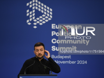 Volodymyr Zelenskyy, President of Ukraine, holds a press conference after the 5th European Political Community Summit in Budapest, Hungary,...