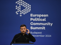 Volodymyr Zelenskyy, President of Ukraine, holds a press conference after the 5th European Political Community Summit in Budapest, Hungary,...