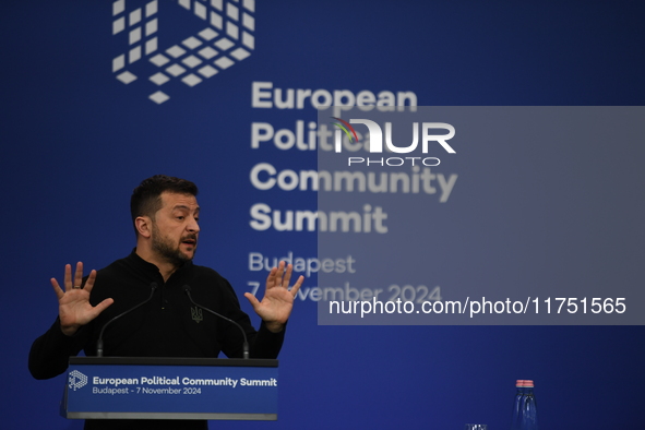 Volodymyr Zelenskyy, President of Ukraine, holds a press conference after the 5th European Political Community Summit in Budapest, Hungary,...