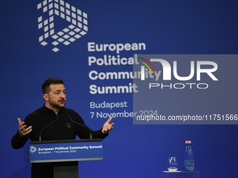 Volodymyr Zelenskyy, President of Ukraine, holds a press conference after the 5th European Political Community Summit in Budapest, Hungary,...