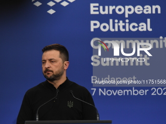 Volodymyr Zelenskyy, President of Ukraine, holds a press conference after the 5th European Political Community Summit in Budapest, Hungary,...