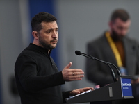 Volodymyr Zelenskyy, President of Ukraine, holds a press conference after the 5th European Political Community Summit in Budapest, Hungary,...