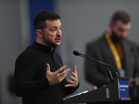 Volodymyr Zelenskyy, President of Ukraine, holds a press conference after the 5th European Political Community Summit in Budapest, Hungary,...