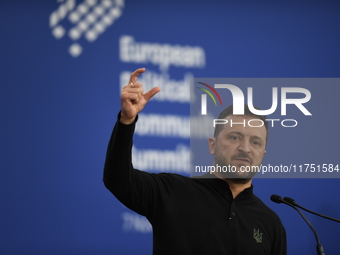 Volodymyr Zelenskyy, President of Ukraine, holds a press conference after the 5th European Political Community Summit in Budapest, Hungary,...