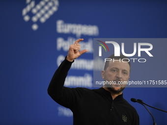 Volodymyr Zelenskyy, President of Ukraine, holds a press conference after the 5th European Political Community Summit in Budapest, Hungary,...