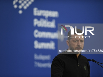 Volodymyr Zelenskyy, President of Ukraine, holds a press conference after the 5th European Political Community Summit in Budapest, Hungary,...