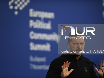 Volodymyr Zelenskyy, President of Ukraine, holds a press conference after the 5th European Political Community Summit in Budapest, Hungary,...