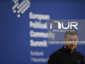 Volodymyr Zelenskyy, President of Ukraine, holds a press conference after the 5th European Political Community Summit in Budapest, Hungary,...