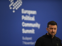 Volodymyr Zelenskyy, President of Ukraine, holds a press conference after the 5th European Political Community Summit in Budapest, Hungary,...