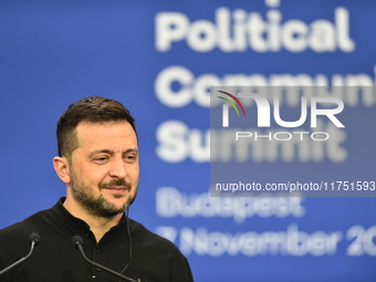 Volodymyr Zelenskyy, President of Ukraine, holds a press conference after the 5th European Political Community Summit in Budapest, Hungary,...