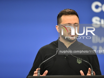 Volodymyr Zelenskyy, President of Ukraine, holds a press conference after the 5th European Political Community Summit in Budapest, Hungary,...