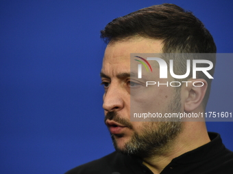 Volodymyr Zelenskyy, President of Ukraine, holds a press conference after the 5th European Political Community Summit in Budapest, Hungary,...