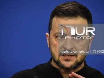 Volodymyr Zelenskyy, President of Ukraine, holds a press conference after the 5th European Political Community Summit in Budapest, Hungary,...