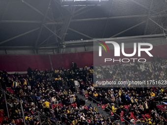 Fans of Maccabi Tel Aviv attend the match between Ajax and Maccabi Tel Aviv at the Johan Cruijff ArenA for the UEFA Europa League - League p...