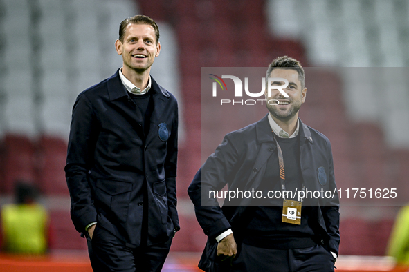 AFC Ajax Amsterdam assistant trainers Dave Vos and Felipe Sanchez Mateos are present during the match between Ajax and Maccabi Tel Aviv at t...