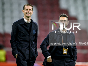 AFC Ajax Amsterdam assistant trainers Dave Vos and Felipe Sanchez Mateos are present during the match between Ajax and Maccabi Tel Aviv at t...