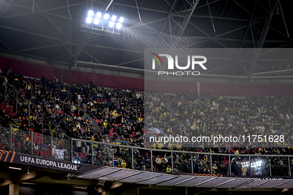 Fans of Maccabi Tel Aviv attend the match between Ajax and Maccabi Tel Aviv at the Johan Cruijff ArenA for the UEFA Europa League - League p...